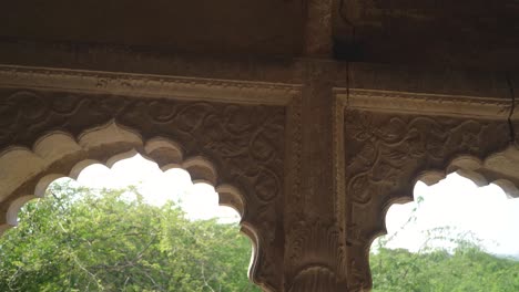 shot of beautiful carvings on a wall of heritage building or haveli in india