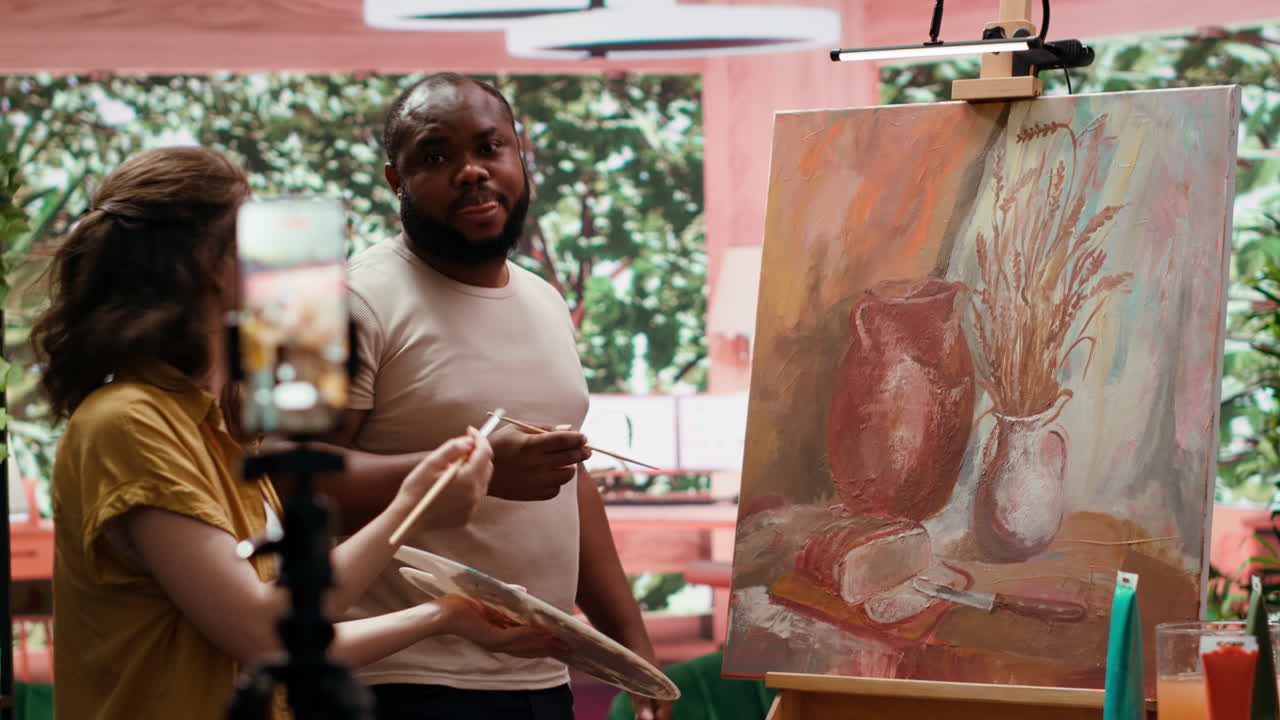 Painting session in art studio