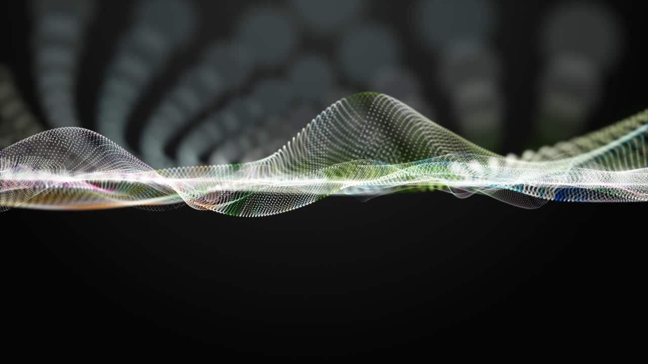 animación futurista con objeto de onda de partículas en cámara lenta, 4096x2304 bucle 4k