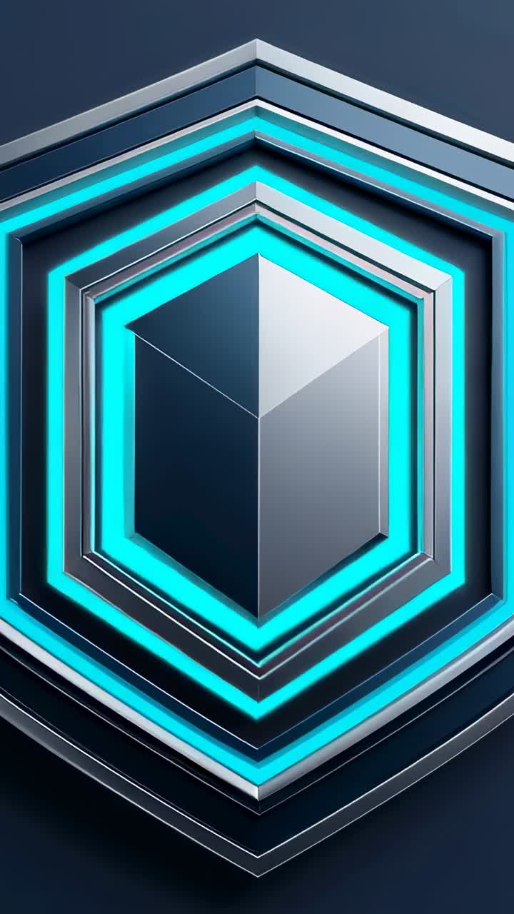 Vertical video: Cube and frames rotating, pulsing neon glow after pulse around it on navy backdrop