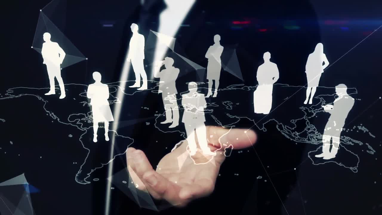 홀로그램 을 제시 하는 사업가