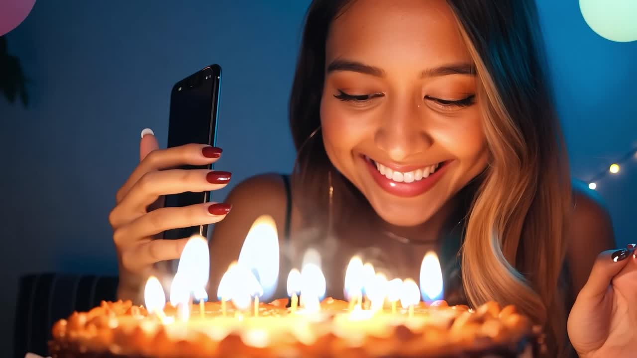 joven celebrando su cumpleaños con pastel y velas