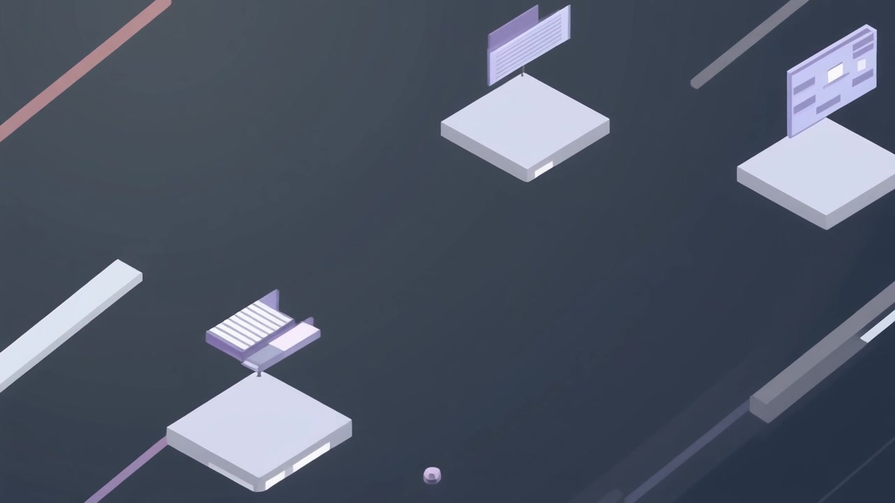 Abstract Isometric Digital Interface Animation with Floating Data Platforms