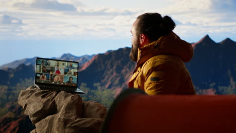 adventure seeker having internet everywhere and using video call discussion