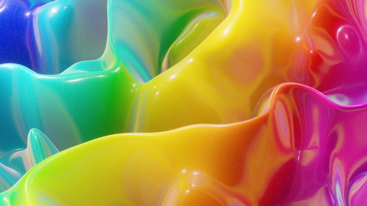 patrón ondulado abstracto en una superficie brillante y brillante, color arco iris de gradiente líquido, ondas en el fluido de pintura en animación suave. brillo en líquido viscoso 3d. retroceso creativo