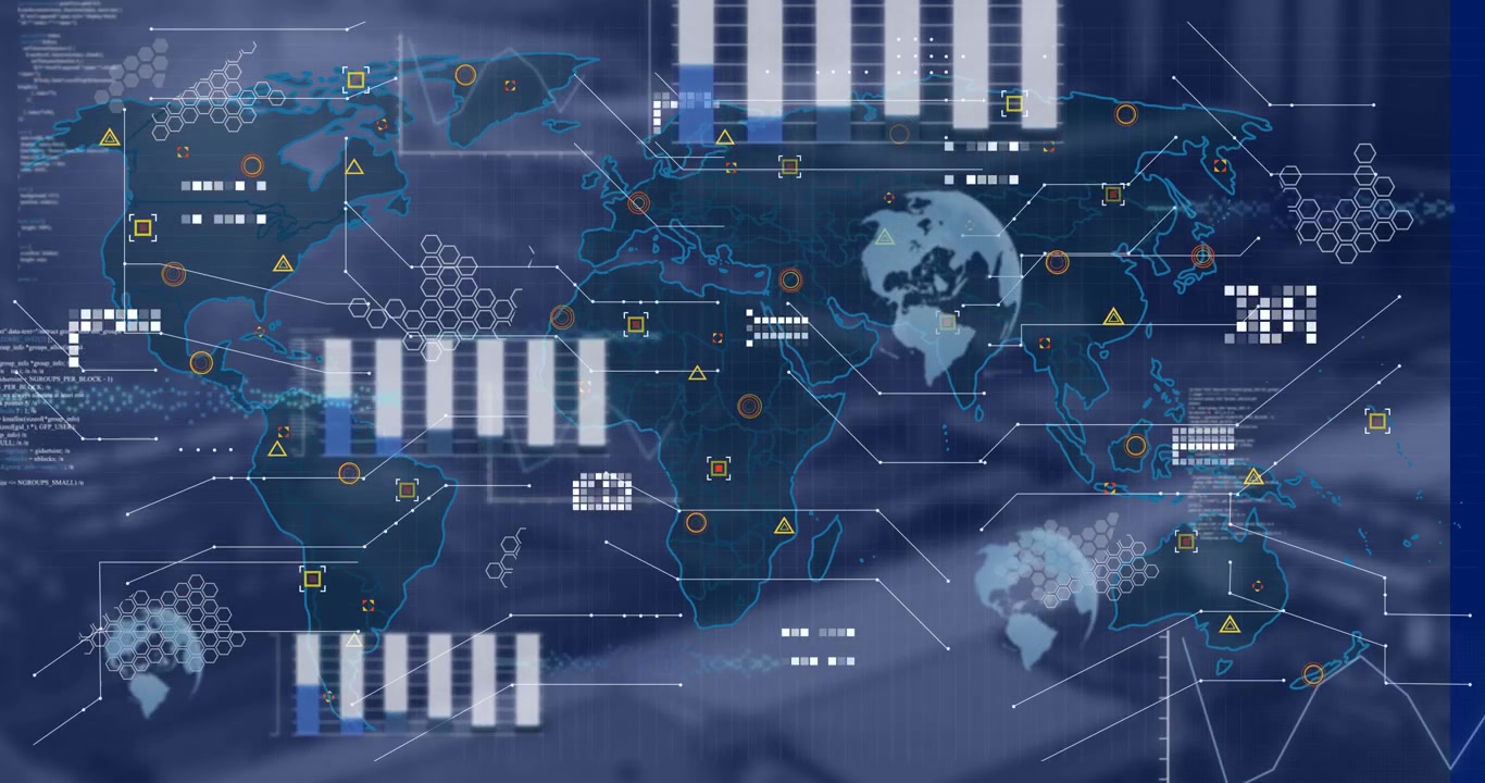 Animation of data processing over blurred background