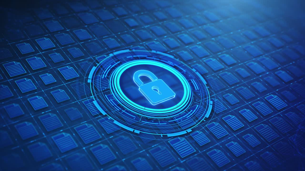 Human hand click on secure data encryption and protected document database concept padlock icon