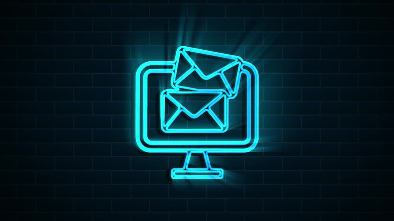 Social media neon icon design isolated on dark background. Outline web icon. Motion graphics.