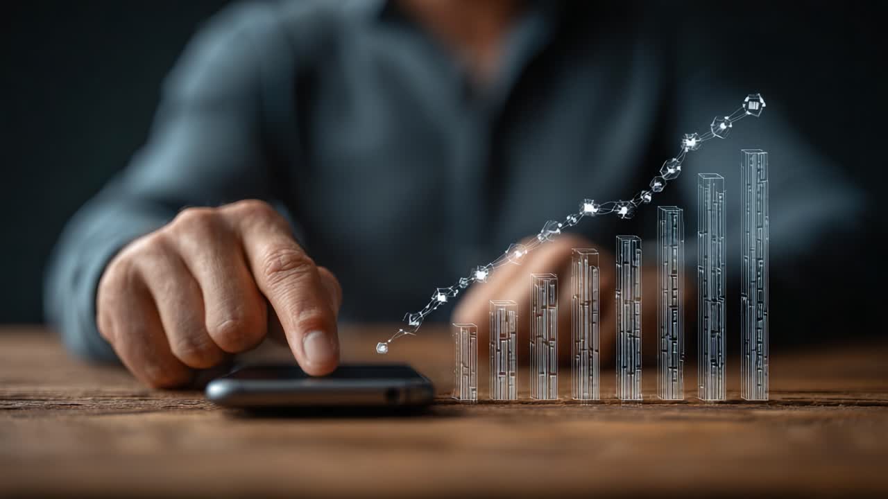 A Focused User Interactively Engages with a Smartphone While Analyzing Growth Data Represented by Dynamic Graphs and Visual Elements