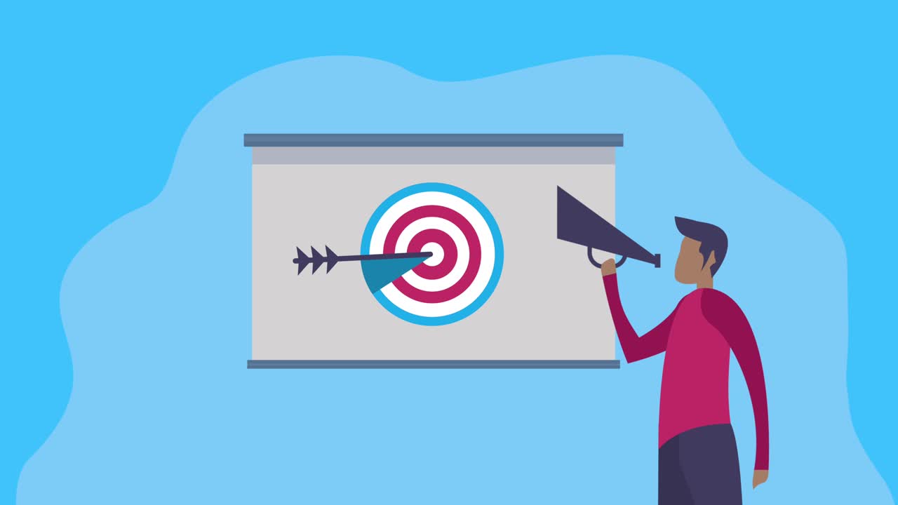 animación de entrenamiento con hombre usando megáfono y objetivo