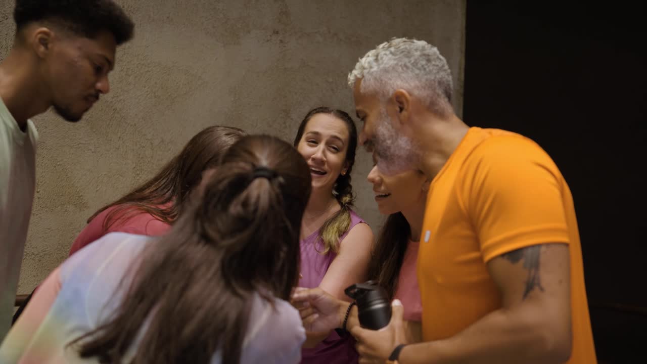 Group of people socializing and exercising