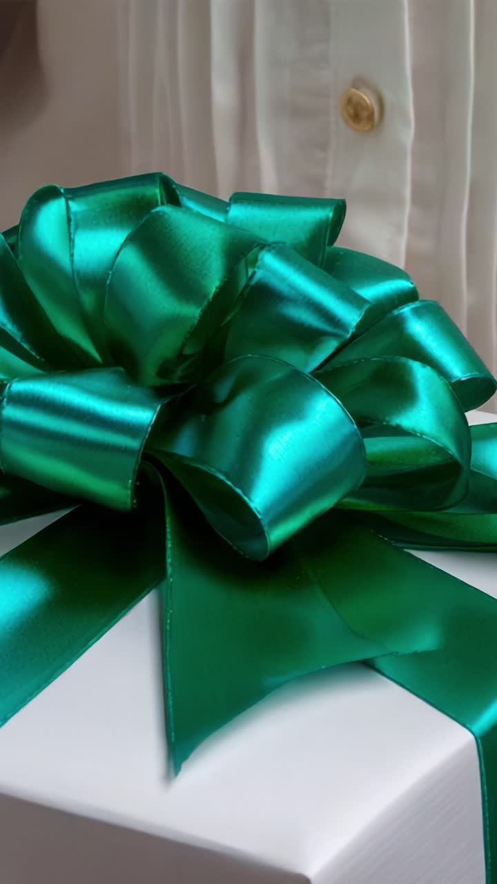 A Carefully Wrapped Gift with a Vibrant Green Bow Showcasing the Elegance of Celebration and Special Occasions, Perfect for Birthdays or Other Festive Moments, Highlighting Thoughtfulness and Joy