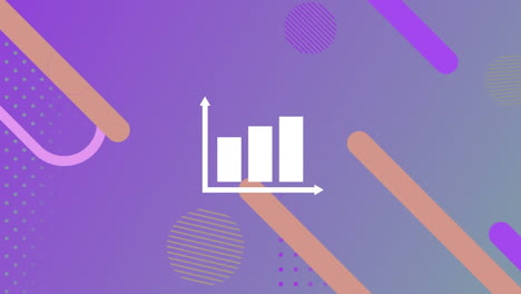 animación de estadísticas y procesamiento de datos sobre formas abstractas sobre fondo púrpura