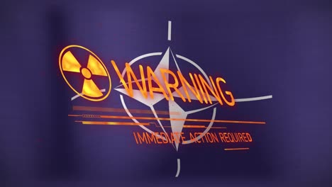animación del texto de advertencia y el símbolo sobre la bandera de la otan