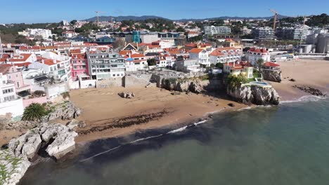 cascais skyline at cascais in district of lisbon portugal. coastal city. waterfront landscape. beach scenery. cascais skyline at cascais in district of lisbon portugal.