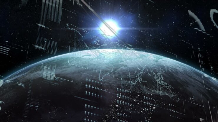 Animation of financial data processing over globe