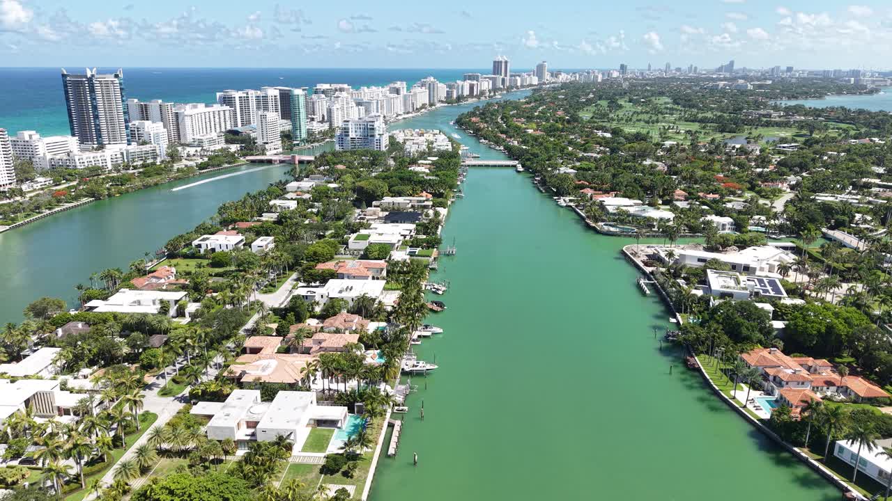 Miami Beach, Florida USA. Drone Shot of Allison and La Gorce Island Neighborhood, Indian Creek