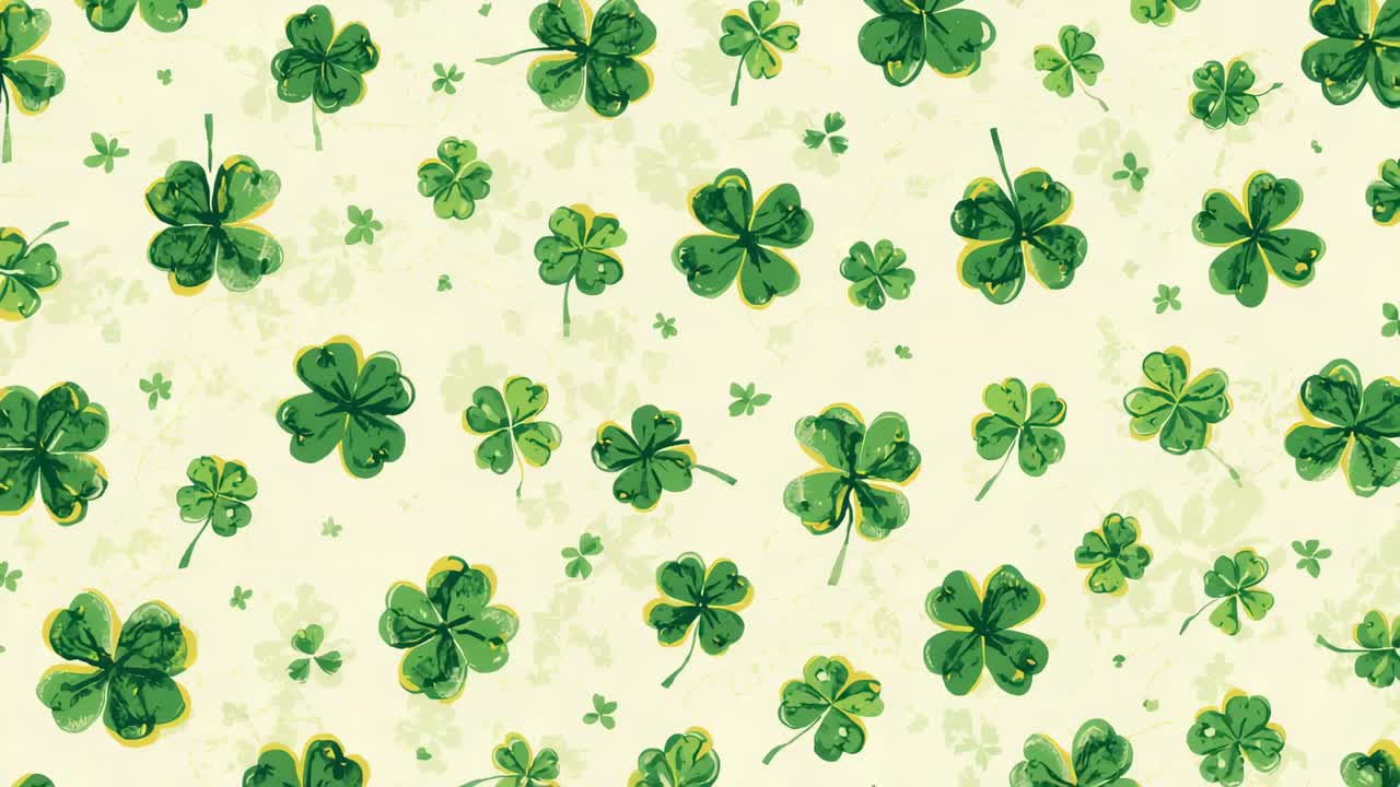 Starting soft loop, cream canvas filled with green clover shifting right scaling gently for screen