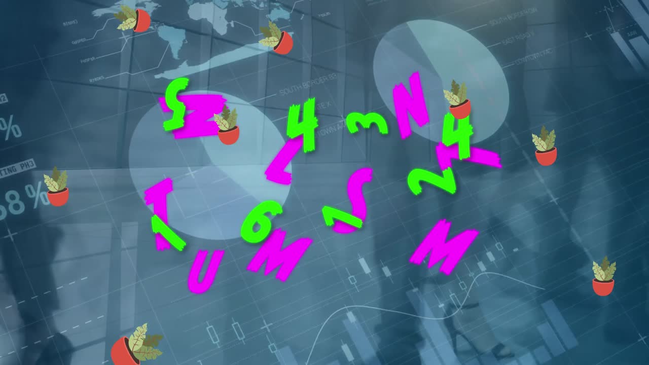 animación del procesamiento de datos sobre cartas y personas en la ciudad.
