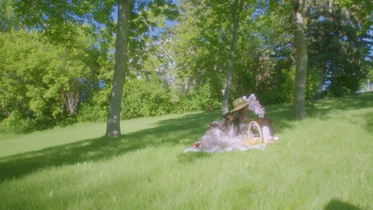 공원 피크닉 담요에서 기다리는 흑인 여성