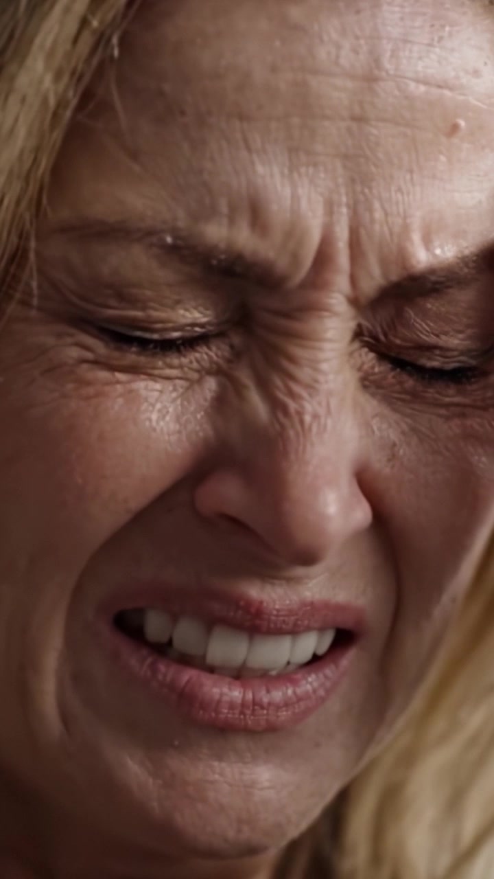 Momento emotivo intenso: primo piano accattivante del volto di una donna che riflette profondi sentimenti di tristezza, preoccupazione e vulnerabilità in un percorso personale.