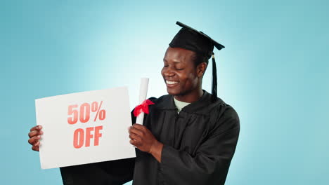 Graduation,-sales-poster-and-happy-black-man