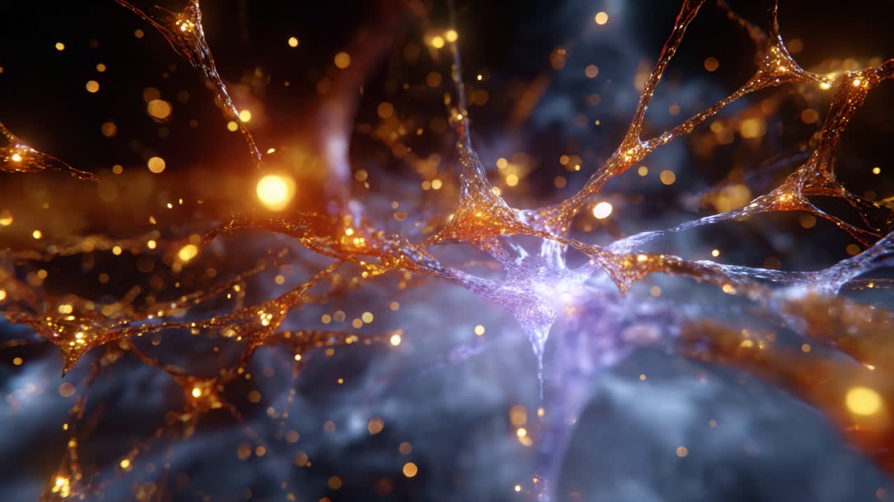 Un rendering complesso di neuroni interconnessi che brillano di colori vivaci, che mostra la natura dinamica delle reti neurali e della comunicazione sinaptica