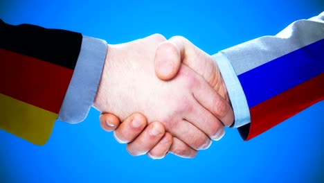 germany - russia / handshake concept animation about countries and politics / with matte channel