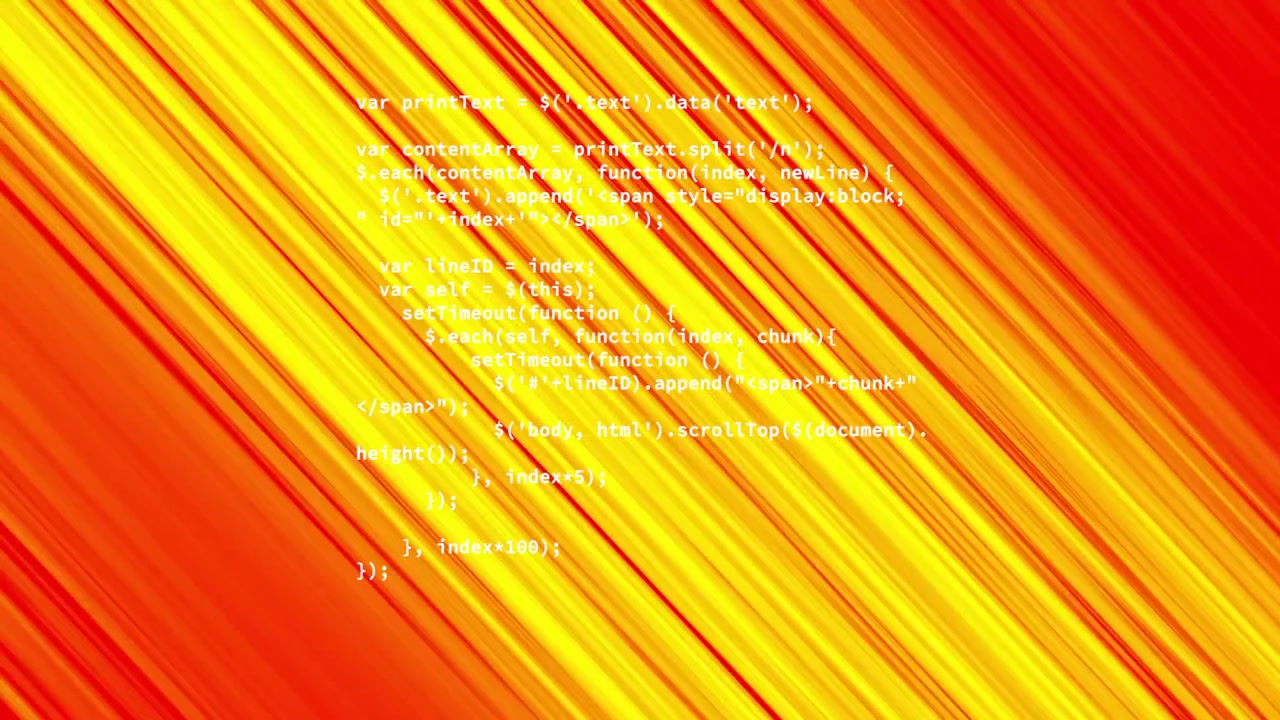 Animation of data processing over yellow diagonal lines moving on red background