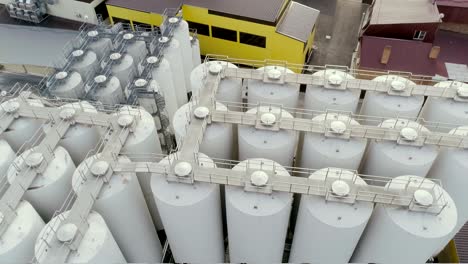 aerial view of  big grain elevators.