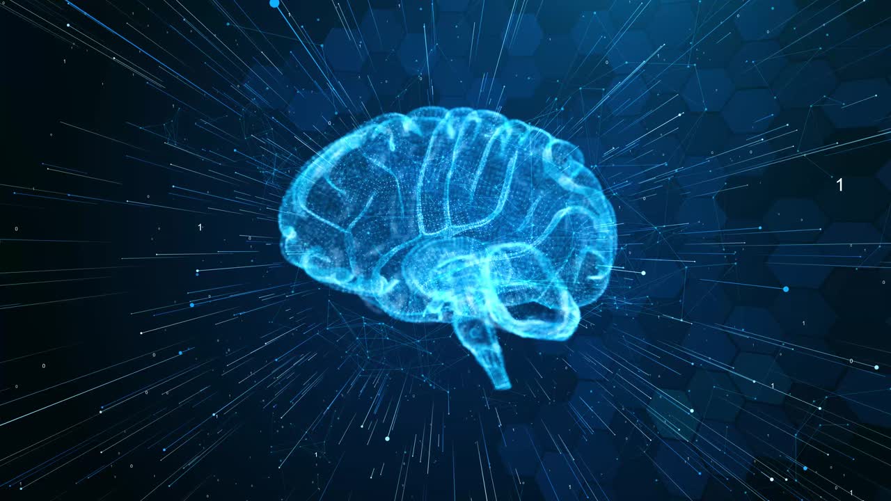 Wireframe cyber mind human ai tech future machine learning face circuit board binary data flow
