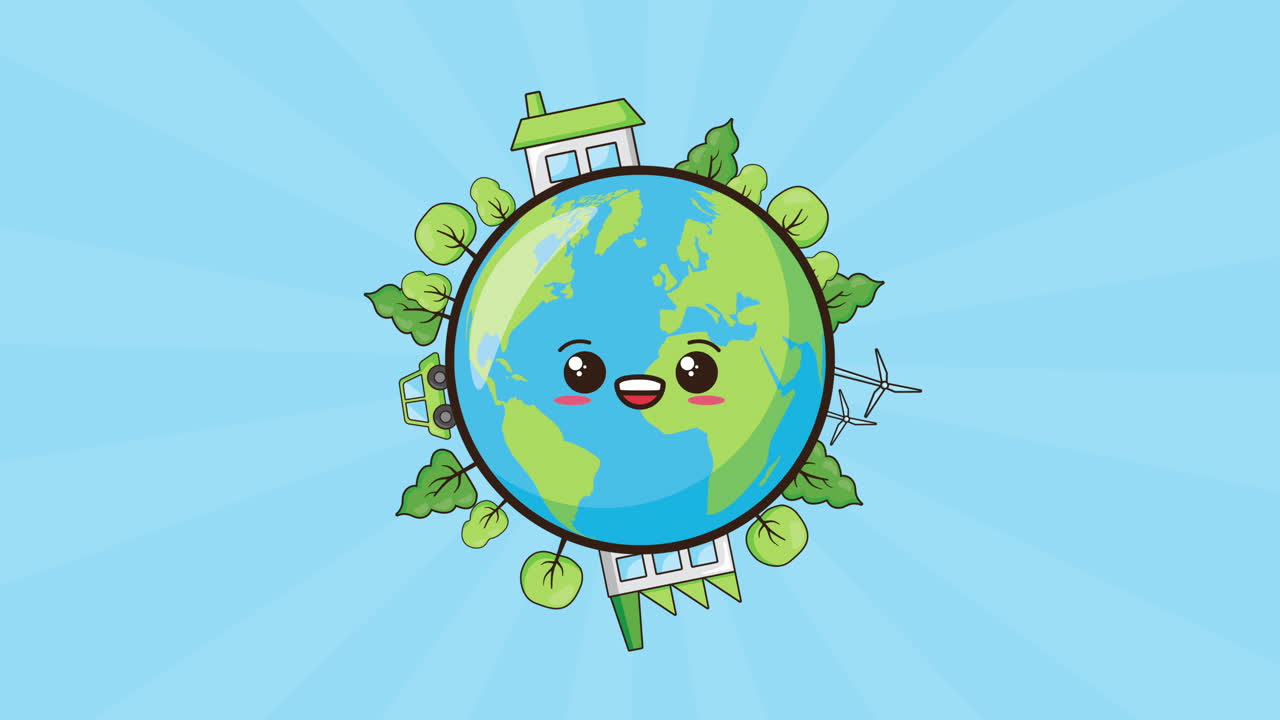 생태 친화적 인 환경 애니메이션: 지구의 성격과 도시