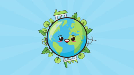 eco friendly environmental animation with earth character and city