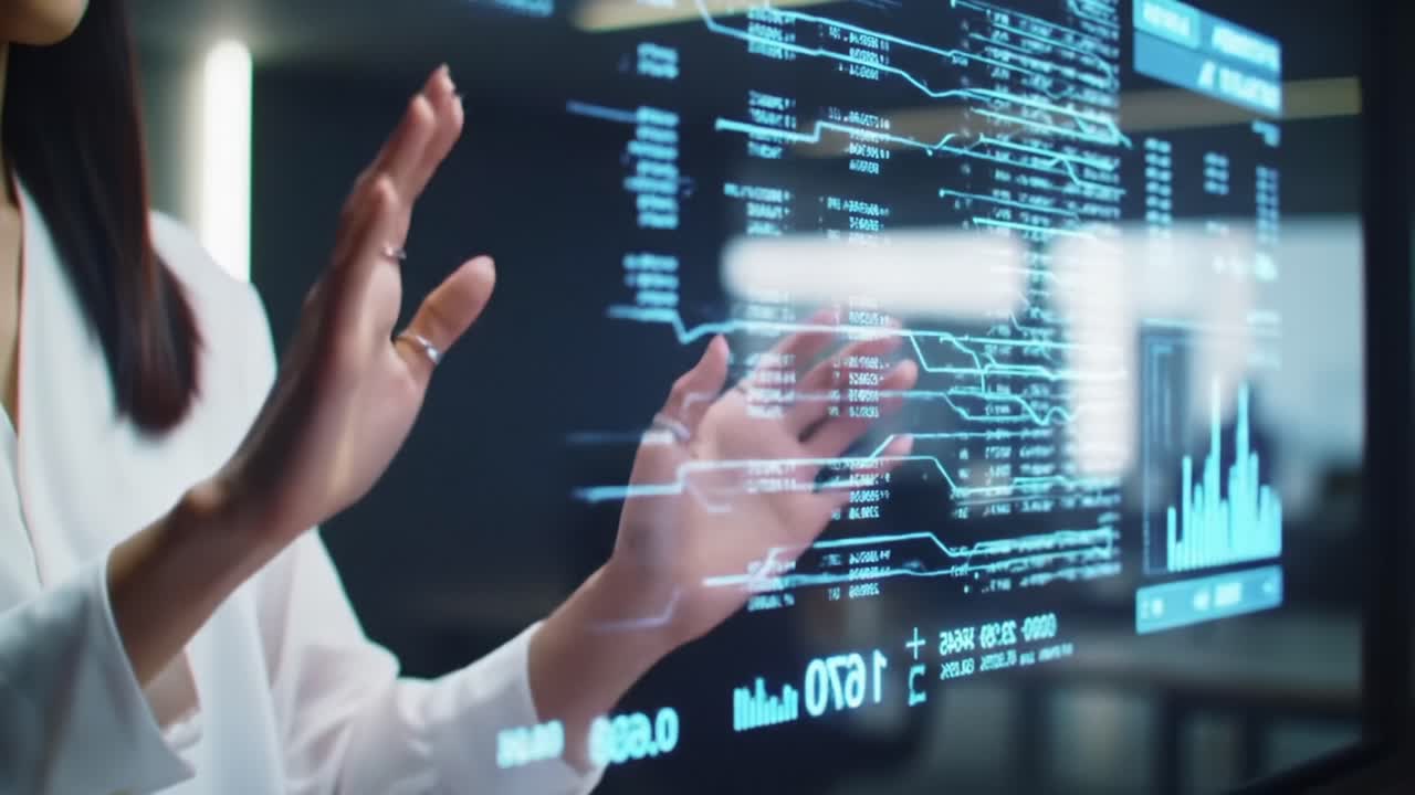 A Professional Engaging with an Advanced Interactive Display: An Insight into Technology, Data Visualization, and the Future of Digital Interfaces