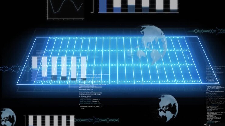 Animation of financial data processing over sports field