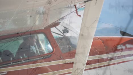 animación de la red de conexiones sobre el piloto en el avión