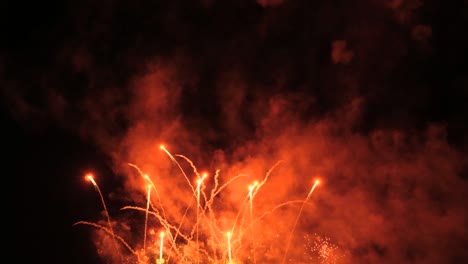 espectáculo de fuegos artificiales rojos, verdes y blancos en cámara lenta