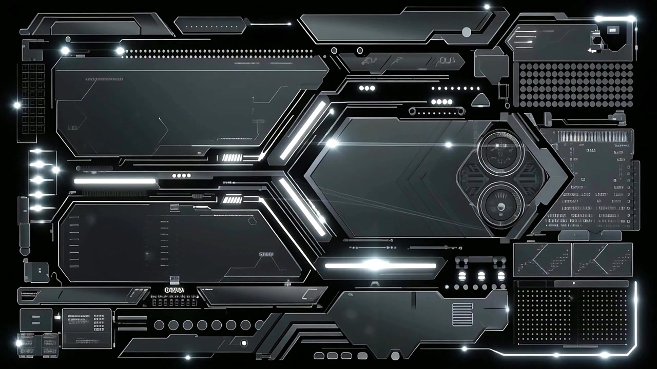 High-Tech Futuristic HUD Display with Glowing Geometric Shapes