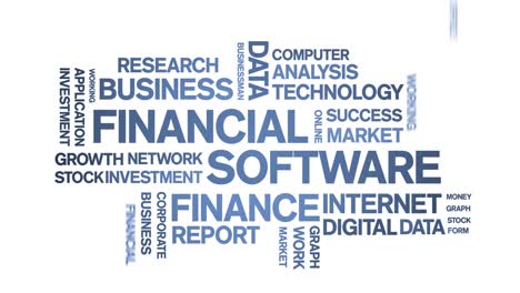 4k financial software animated tag word cloud,text animation seamless loop.