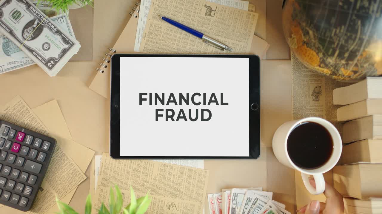 FINANCIAL FRAUD DISPLAYING ON FINANCE TABLET SCREEN
