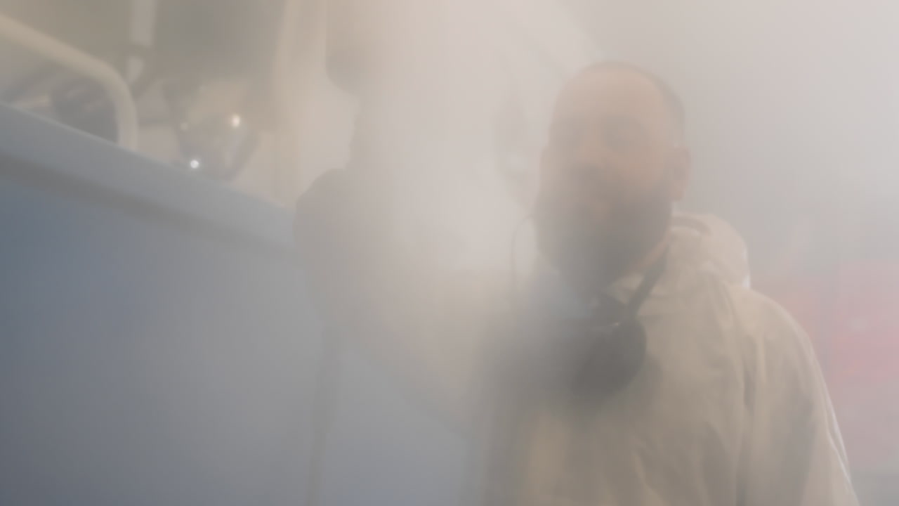 Bearded Man Spraying Paint on Camera