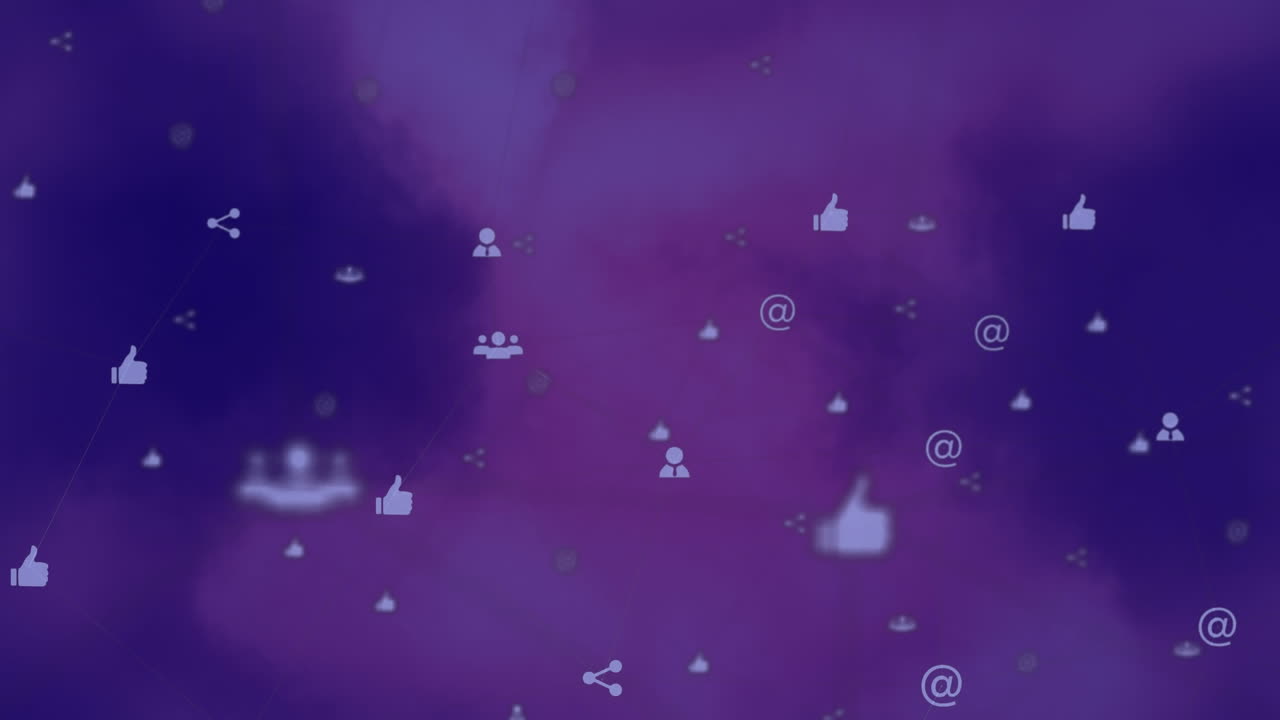 Animação de rede de conexões com ícones em plano de fundo azul