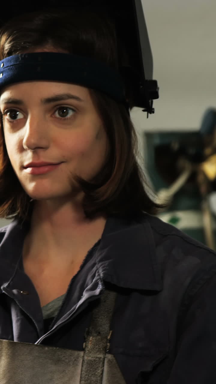 Female welder holding welding torch