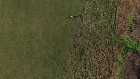 Overhead-Clip-Aus-Der-Luft-über-Einem-Grünen-Feld-In-England,-Cromer-Cliffs