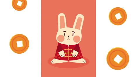 chinese rabbit with golden coins