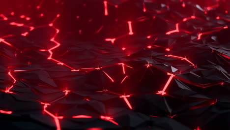 abstract red glowing network on dark geometric surface