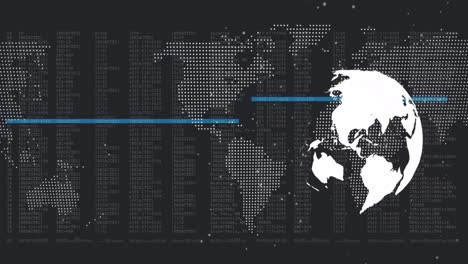 globo giratorio y mapa del mundo contra el procesamiento de datos en fondo negro