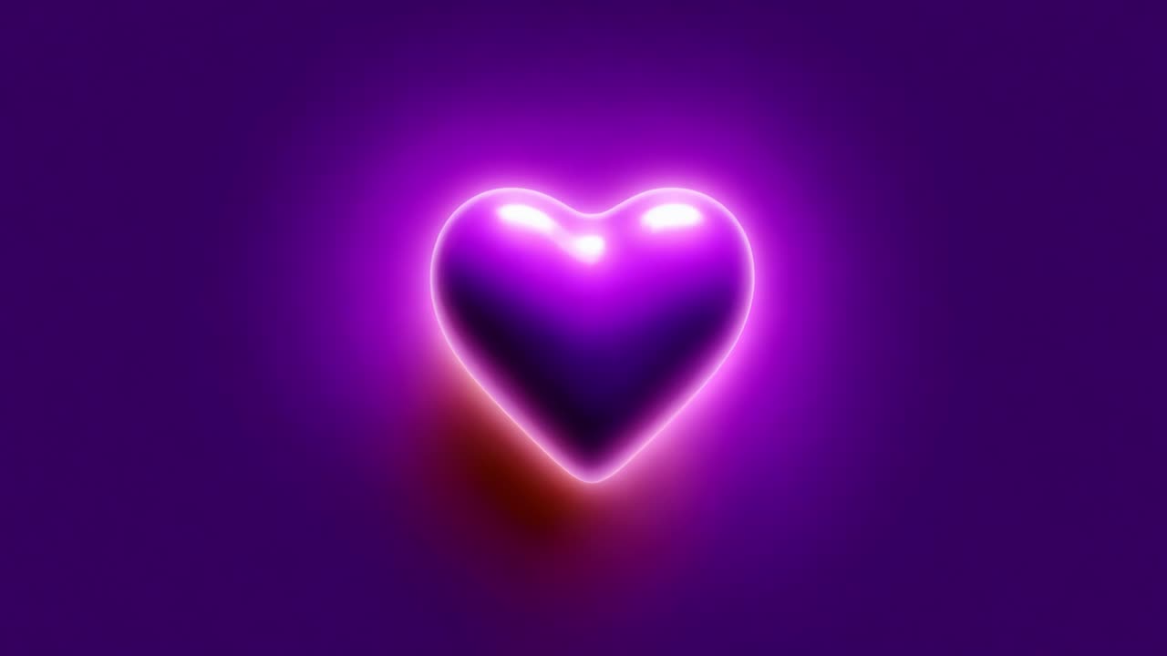 Uno straordinario cuore viola incandescente su uno sfondo vivace, perfettamente illuminato per catturare l'essenza dell'amore e dell'emozione in una affascinante dimostrazione di luce e colore