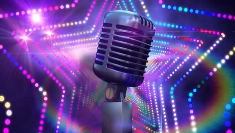 composición de un micrófono retro sobre luces brillantes en forma de estrella