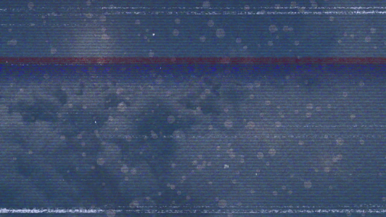 Digital animation of static interference with blue line across cloudy sky